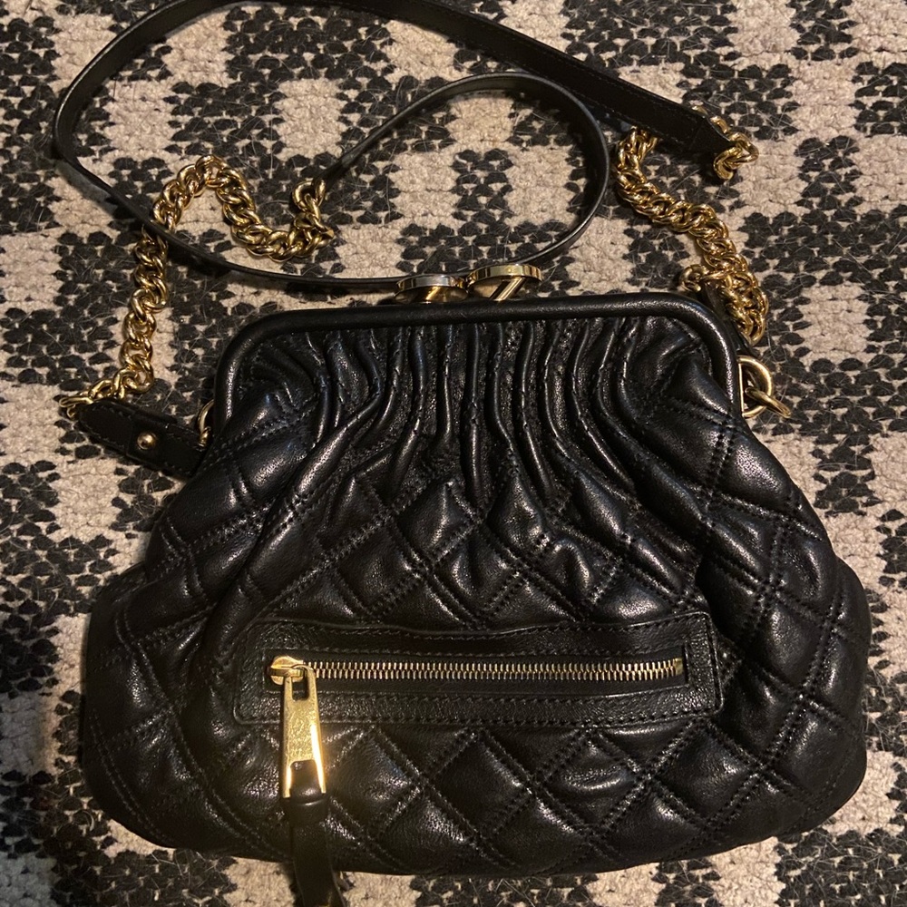 AUTH MARC JACOBS LITTLE STAM QUILTED SHOULDER BAG LEATHER BLK  RET$1250 BARGAIN!